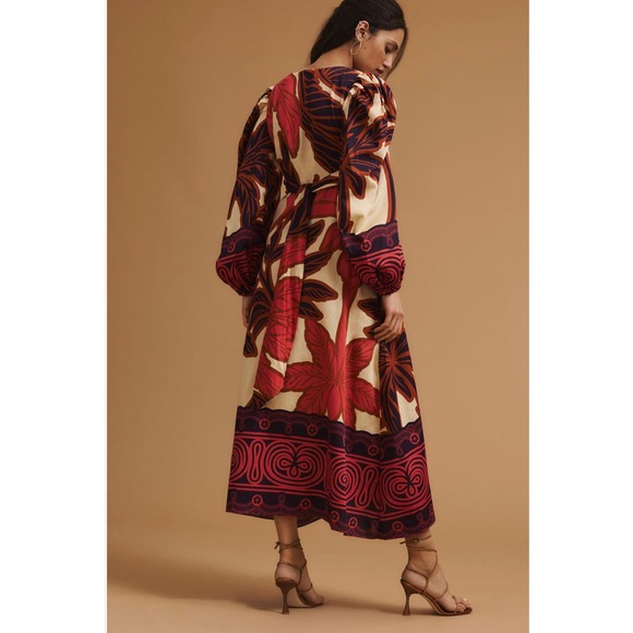 Anthropologie x Eugenia Fernandez V-Neck‎ Long-Sleeve Printed Midi Dress Small - Picture 3 of 10